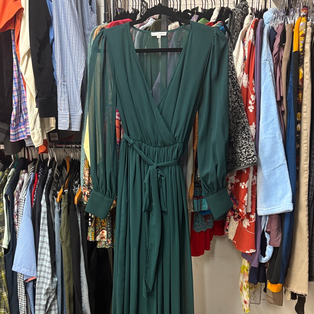 Baltic Born Celine Emerald Green Maxi Dress Xs Sheer Sleeves Belted — image 7 of 8
